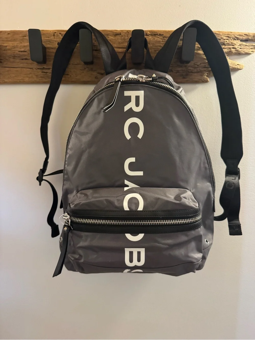 Marc Jacobs Suspiria Logo Print Backpack Gray Nylon with White Letters with card